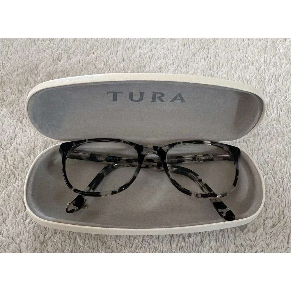 ⁠Tura Eyeglasses Frames 3JX1218 Black White Tortoise Square 49-18-135 With Case